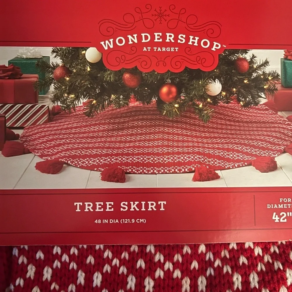 NWT  48in Fair Isle Christmas Tree Skirt with Tassels Red/White - Wondershop